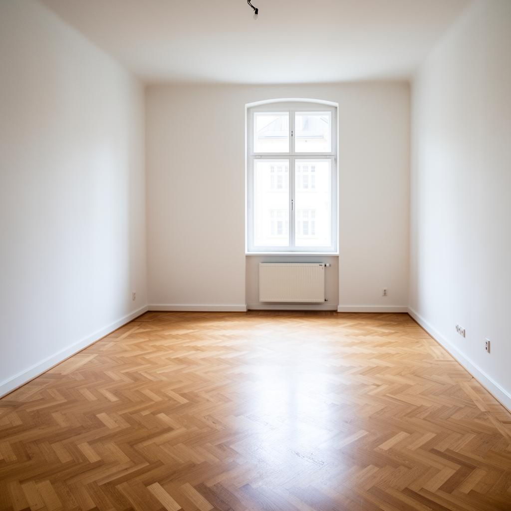 Nachher: besenrein übergebene Berliner Altbauwohnung mit Parkettboden